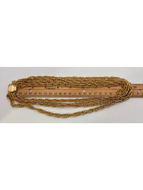 Vintage Gold Tone Multi 4 Strand Chain Necklace Heavy Layered Statement - Picture 7 of 7